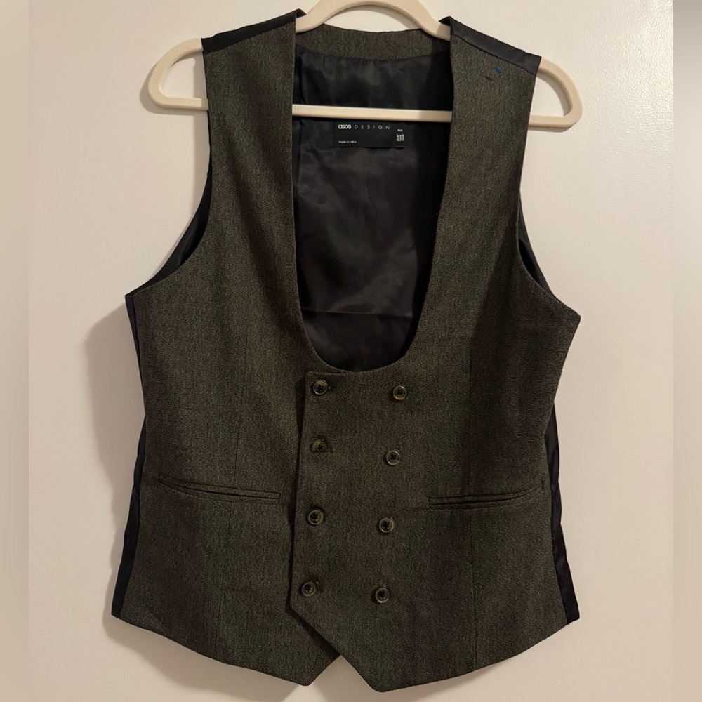 ASOS Grey Vest Size 38 with 8 Buttons & Pockets